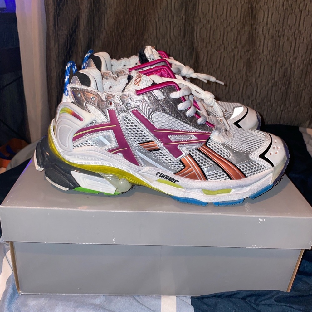 Balenciaga White and Pink Sneakers with Chunky Design
